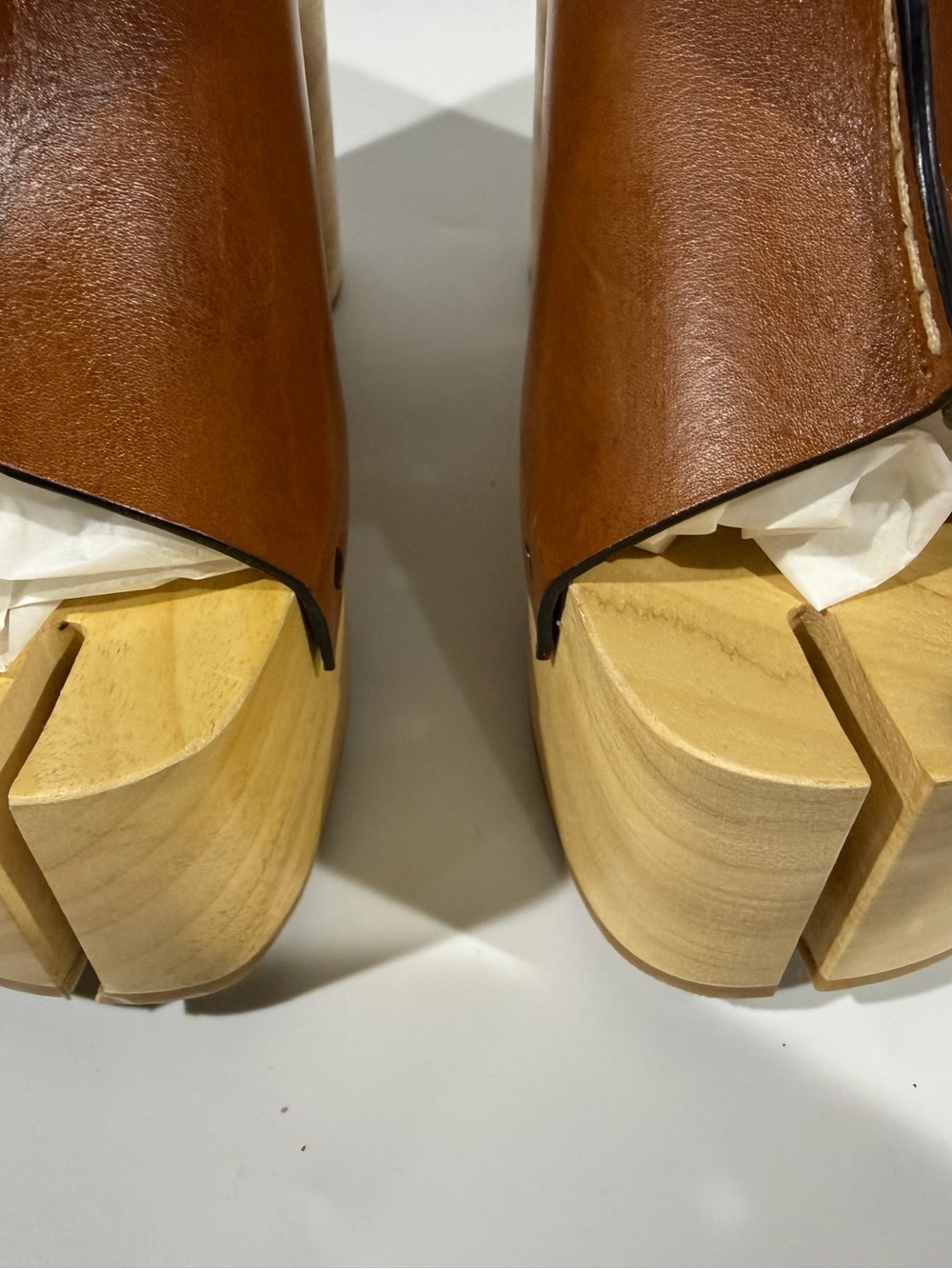 Maison Margiela Tabi Wood Sole Platform Brown Leather Mule Sandal Heels EU40 US9 - Picture 3 of 16